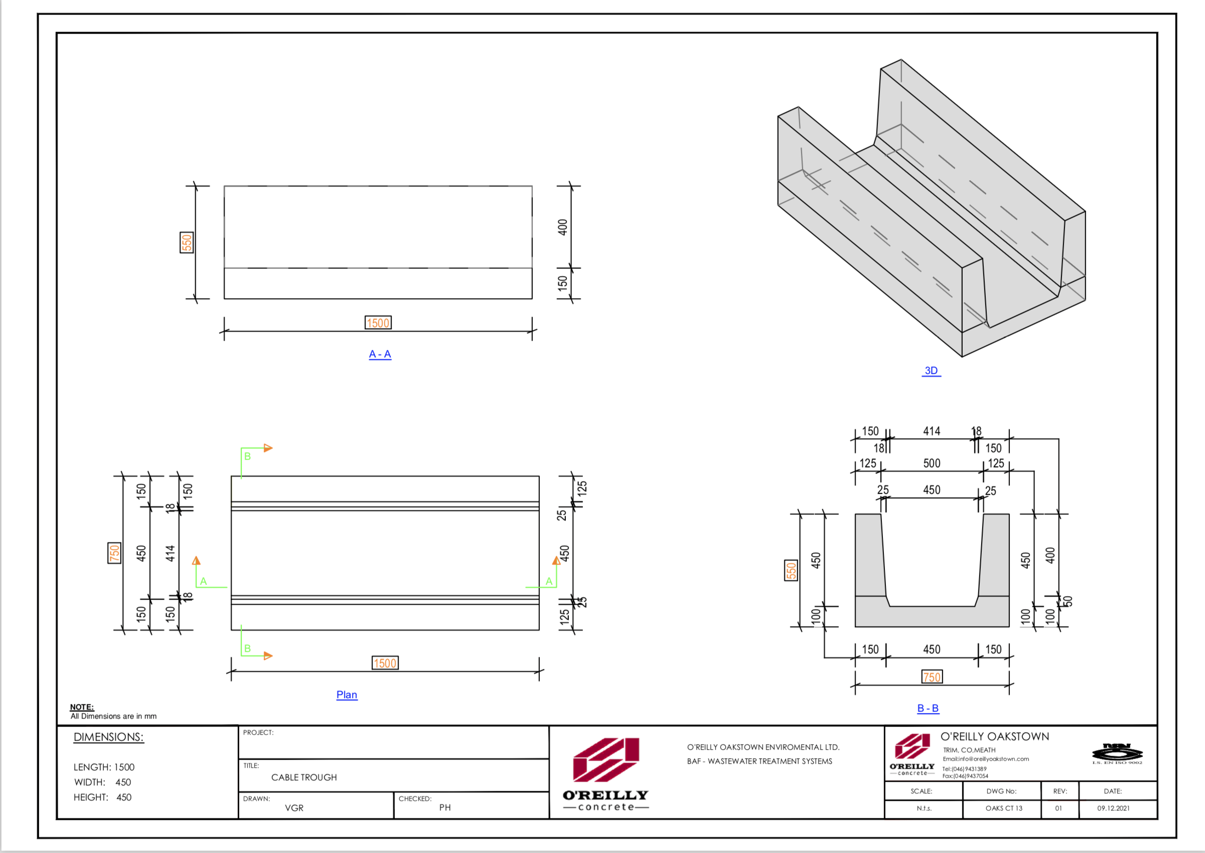 Cable Troughs - 1.5x0.45x0.45-internal